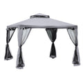Outsunny Pavillon mit Doppeldach, 3x2 m Wasserdicht Stabil Winterfest Gartenpavillon mit Moskitonetz, Seitenteile, Garten-Pavillon aus Metall, für Garten, Terrasse, Hellgrau