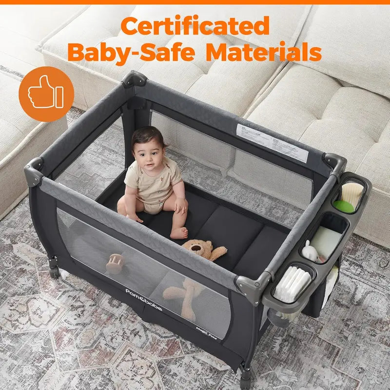 Pamo Babe Heavy-Duty Baby Playpen – Sturdy Steel Frame Convertible Crib and Safe Play Area