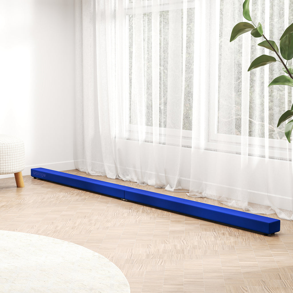 SPORTNOW Faltbarer Gymnastikbalken 240 cm aus Samt, Balance Beam mit rutschfestem Boden, für Kinder und Erwachsene, blau