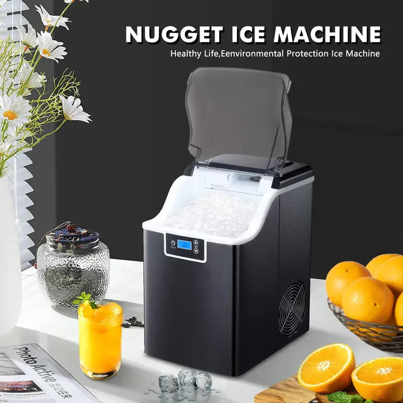 ZAFRO Nugget Ice Makers Countertop with Soft & Chewable Pellet Ice Portable Self-Cleaning Compact Ice Machine 44Lbs/24H with Ice Scoop and Basket