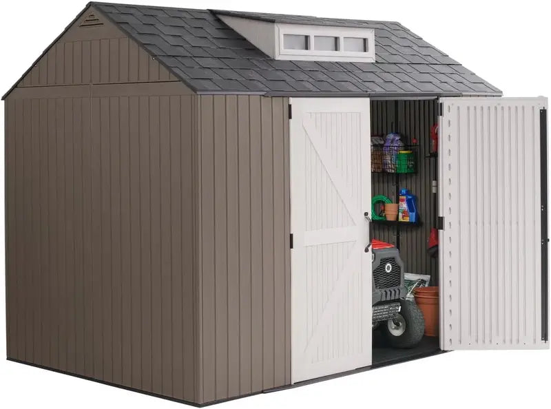 Rubbermaid Weather-Resistant Garden Shed – 2.13m x 2.13m with Floor, Grey Finish