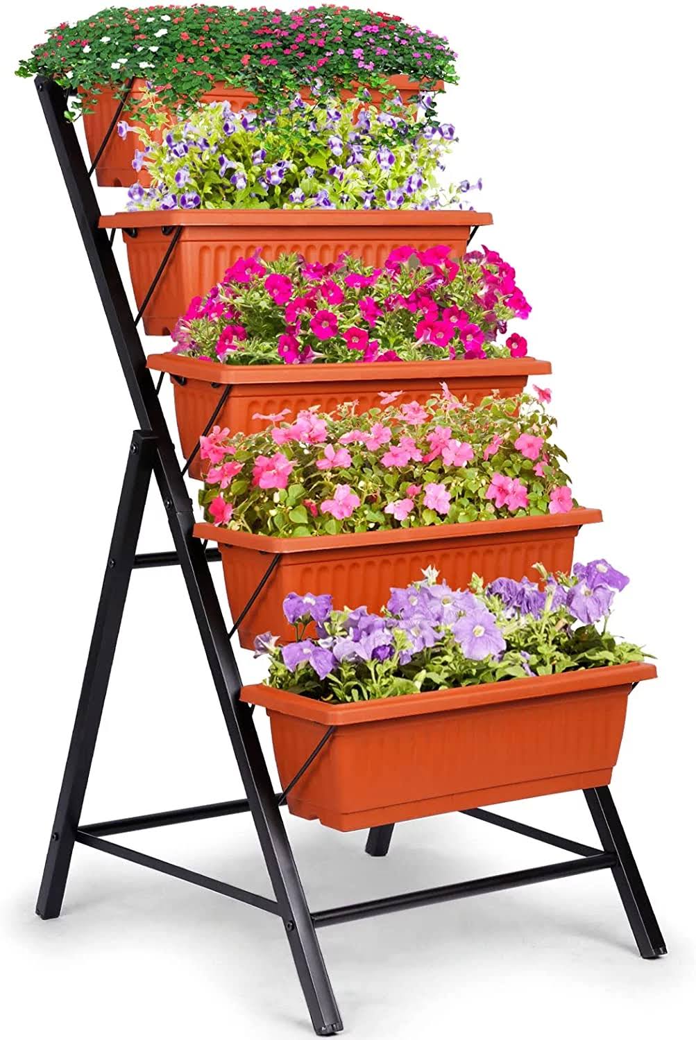 SEJOV 4 ft Vertical Garden with Removable Locking Wheels 5-Tier Raised Garden Bed Planter Box for Patio Outdoor Planting Flower Herb Freestanding