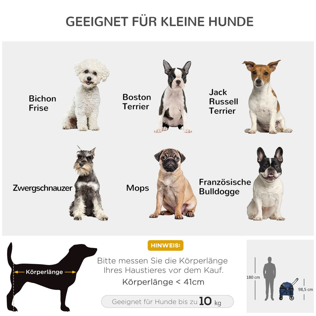 PawHut Hundewagen Hundebuggy bis 10 kg Klappbar Regenschutz, 2 Sicherheitsleinen 81x 68 x 98,5 cm Dunkelblau
