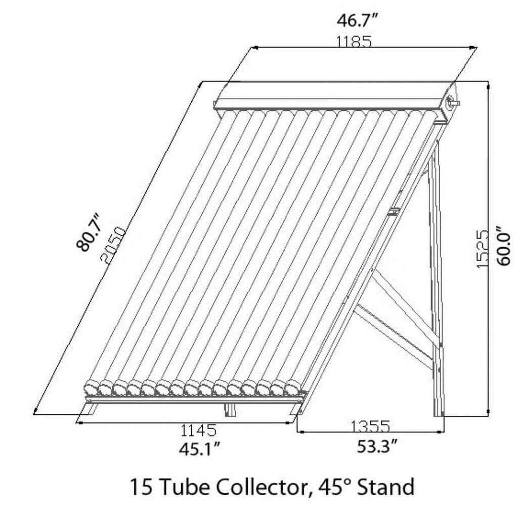 15 Tube Duda Solar Water Heater Collector 37 Frame Evacuated Vacuum Tubes SRCC Certified Hot