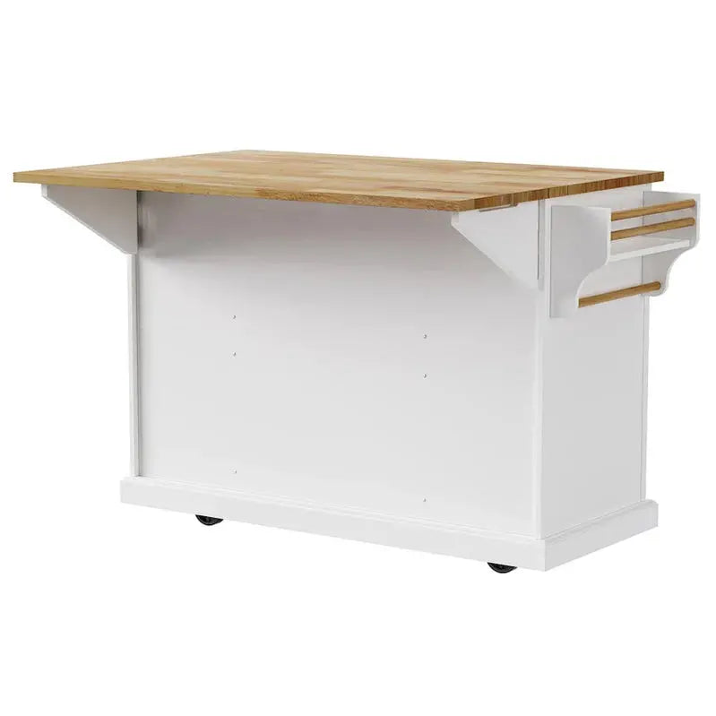 Rolling Kitchen Island Cart with Drop-Leaf Tabletop, Embossed Finish, Cabinet Doors, and Drawer Storage – White
