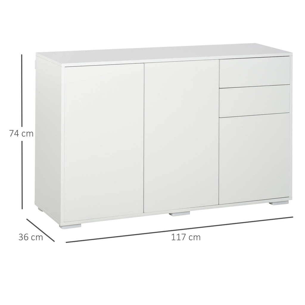 HOMCOM Sideboard Kommode Anrichte, 2 Schubladen, Push-Click, 117 cm x 36 cm x 74 cm, Weiß