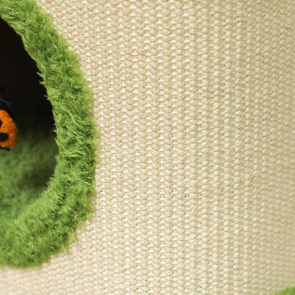 PawHut Kratzturm, 76 cm, Katzenhöhlen mit Plüsch, Kratzfläche, Spielzeug, Grün/Cremeweiß