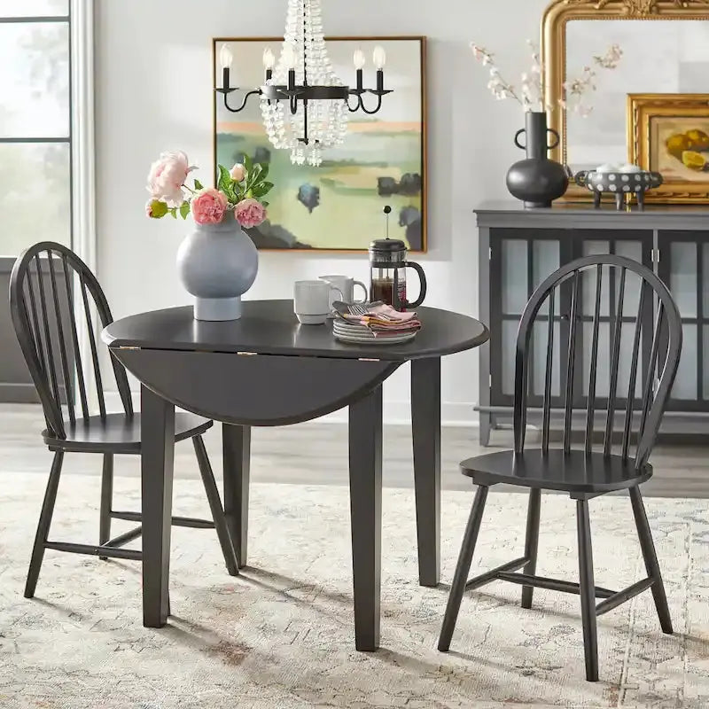 Simple Living Rollo Drop-Leaf Dining Set – Solid Wood 3-Piece Extendable Table & Chairs