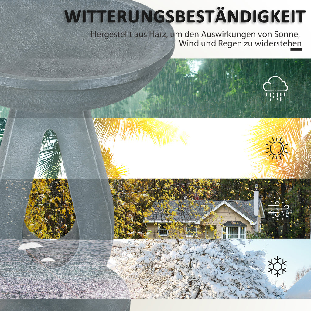 Outsunny Vogeltränke Wassertränke, Steinoptik, 40 cm x 40 cm x 51 cm, Grau