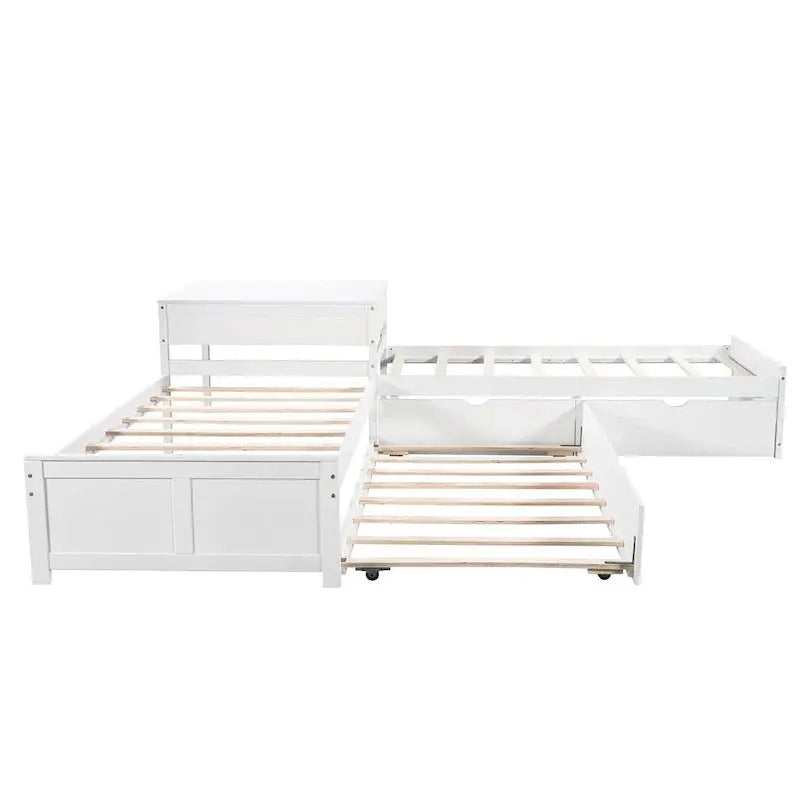 Modern Twin L-Shaped Platform Bed – Includes Trundle, Drawers & Space-Saving Design
