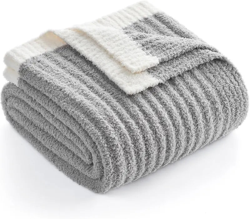 Reversible Ribbed Knit Throw Blanket – Soft Dual-Texture Sofa & Bed Cover