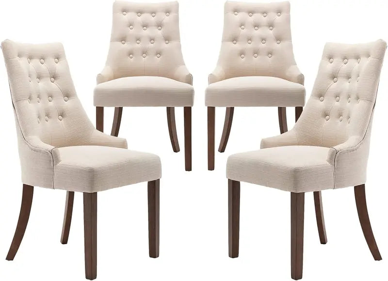Wingback Fabric Dining Chair Set (2-Piece) – Tufted Beige Chairs for Dining Room, Kitchen, or Living Area