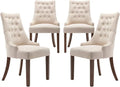 Wingback Fabric Dining Chair Set (2-Piece) – Tufted Beige Chairs for Dining Room, Kitchen, or Living Area