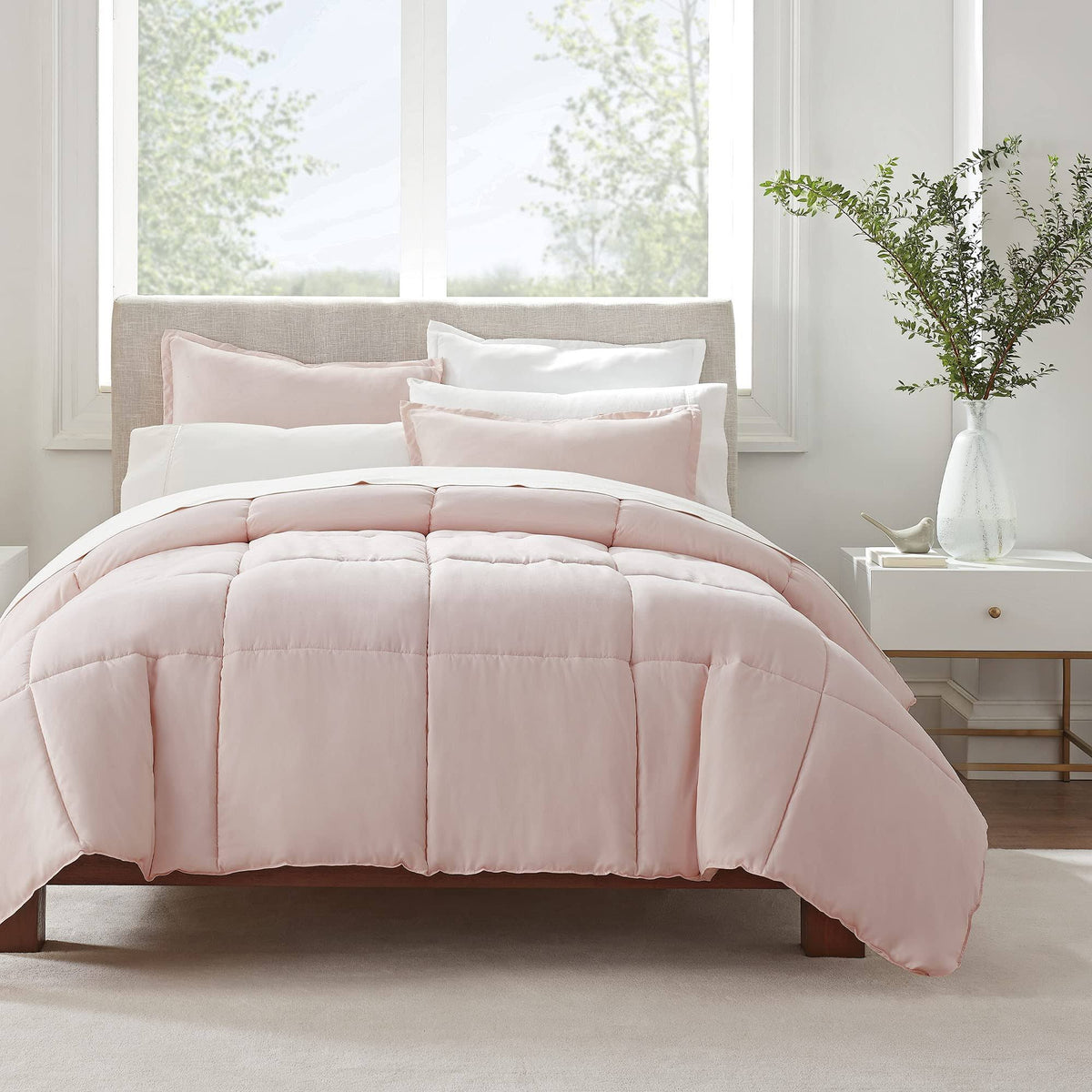 Serta Simply Clean Antimicrobial 3 Piece Comforter Set (Blush - Full - Queen)