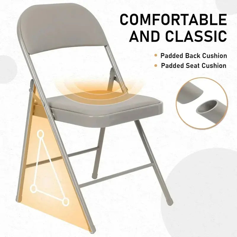 Set of Six Black Folding Chairs — Leather-Upholstered Event Seating for Weddings, Offices & Gatherings