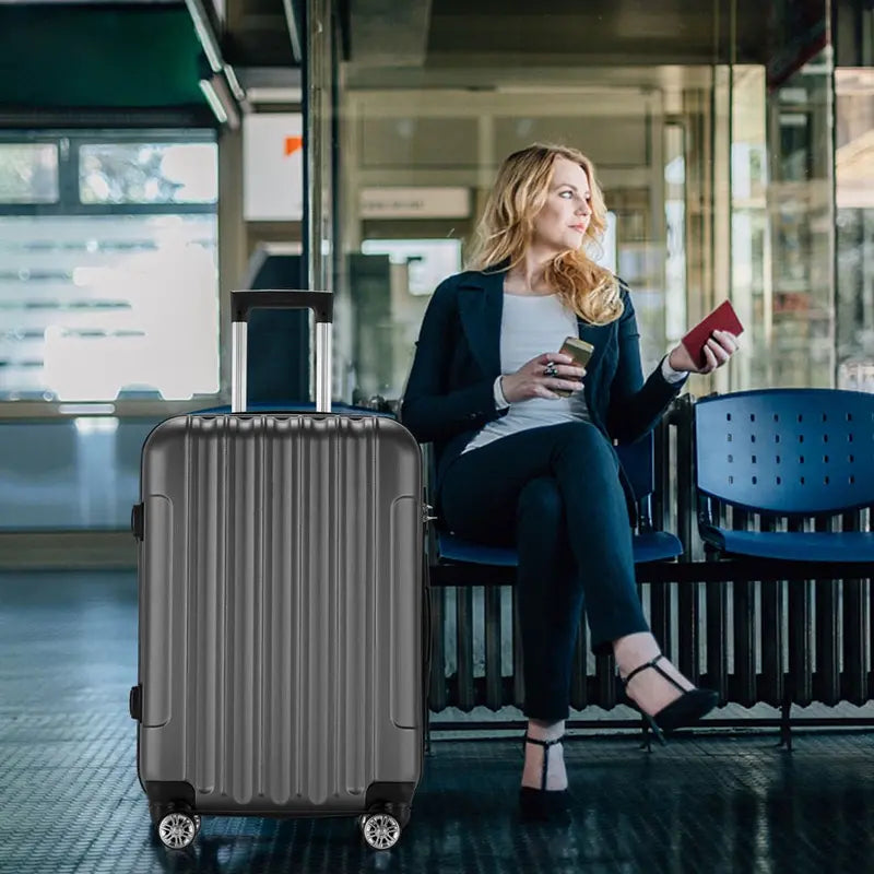 Zimtown 4 Piece Luggage Set, ABS Hard Shell Suitcase Luggage Sets Double Wheels with TSA Lock