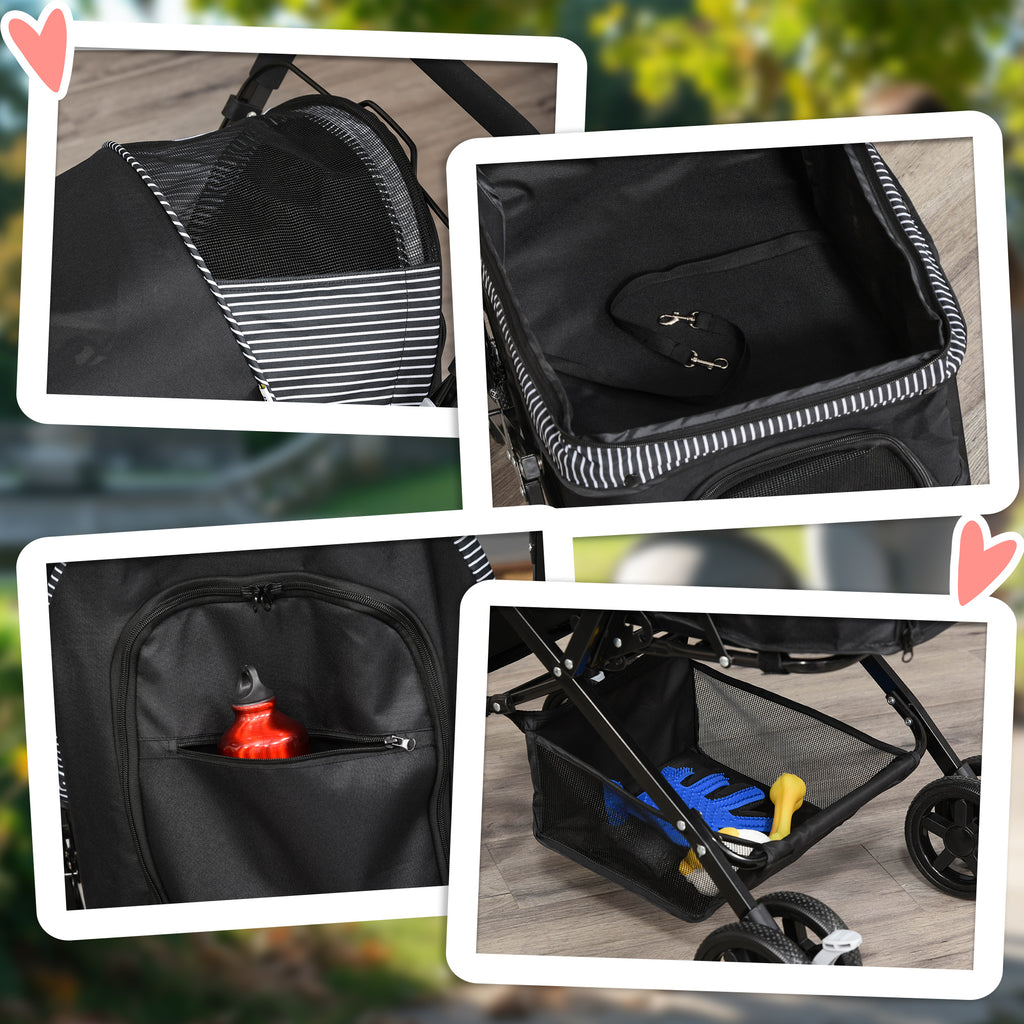PawHut Hundebuggy Hundewagen Buggy für kleine Hunde und Katzen Haustierwagen Pet Stroller Katzenbuggy Oxford Schwarz 76,5 x 52 x 95 cm