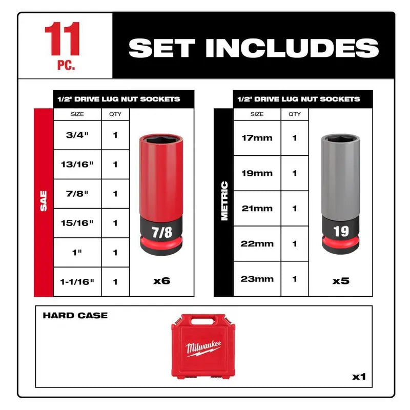 SHOCKWAVE Impact-Duty 1/2 in. Drive 11-Pc Deep SAE/Metric Lug Nut Socket Set