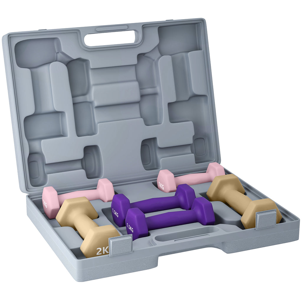 SPORTNOW Hantelset, 6er Set Hanteln mit Gewichten, Kurzhantelset aus Stahl, 1kg, 1,5kg, 2kg
