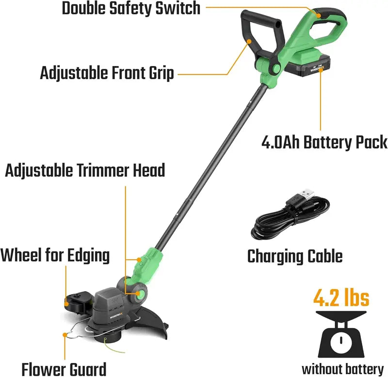 WORKPROX 20V 2-in-1 Cordless Lawn Edger & String Trimmer – Includes Two Replacement Spools