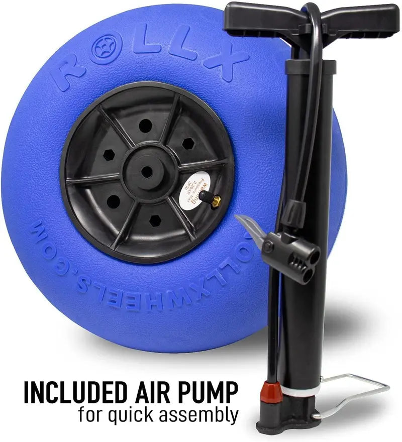 RollX Foldable Beach Cart – 12″ Balloon Tires, Mesh Storage Pockets & Umbrella Holder (Blue)
