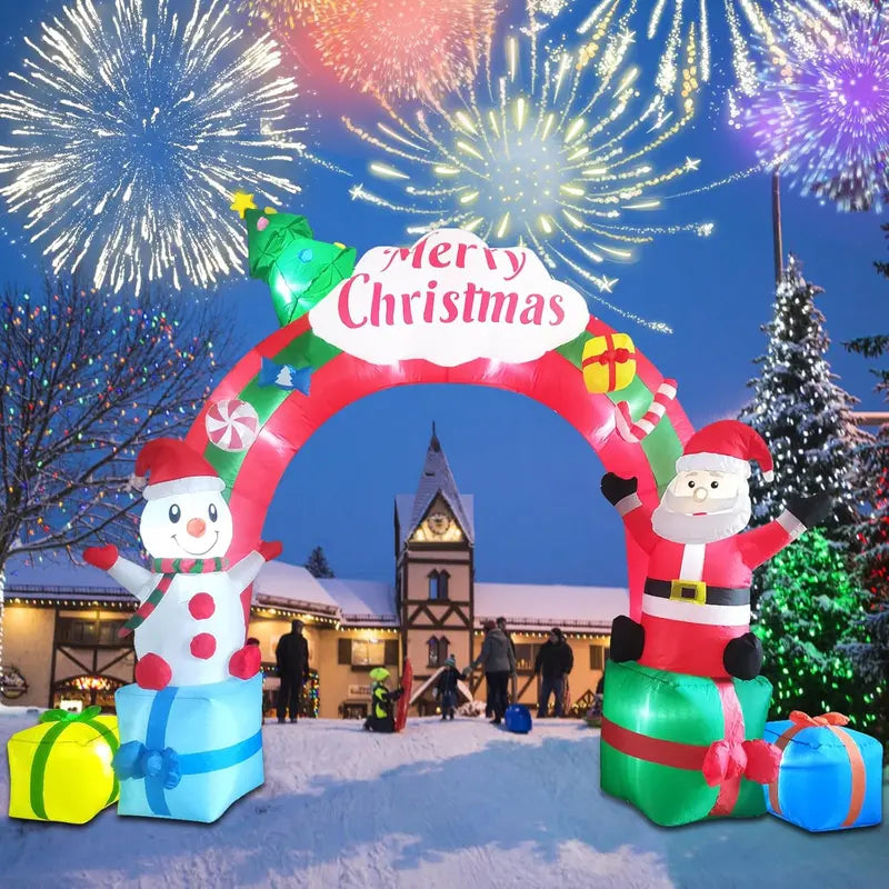 ZXSWONLY 12.5FT Christmas Inflatable Archway with Santa & Snowman, LED Lit, Weather Resistant Polyester for Indoor/Outdoor Holiday Decor