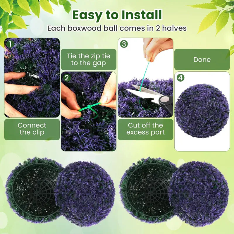 Pair of 15-Inch Artificial Lavender Topiary Balls – Lifelike Round Faux Plants for Indoor or Outdoor Display
