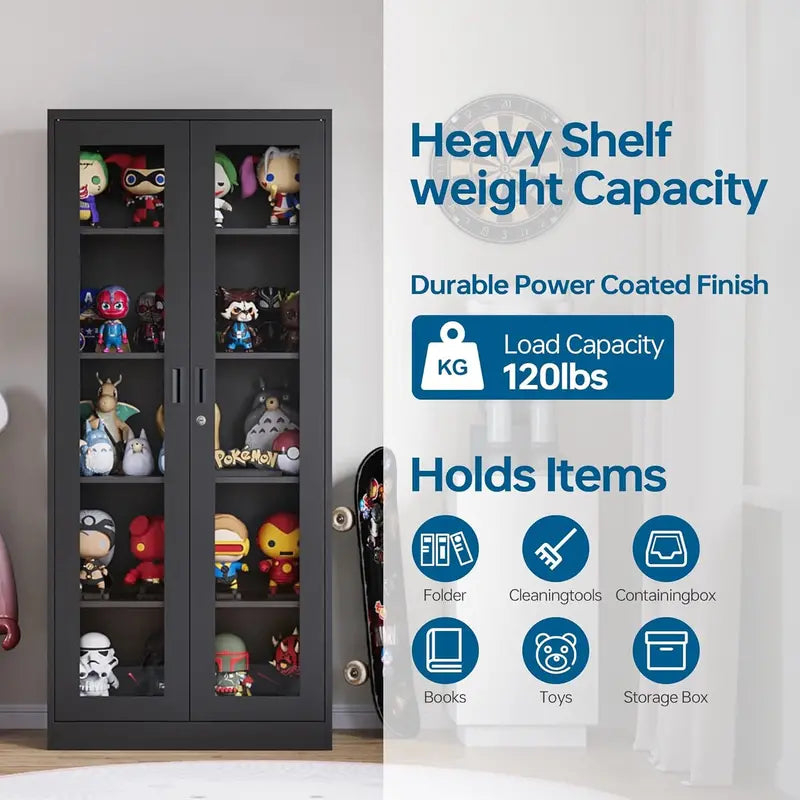 PEUKC Glass-Front Curio Display Cabinet – 4-Tier Adjustable Shelving for Collectibles
