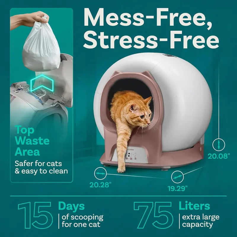 Smart Self-Cleaning Cat Litter Box – WiFi-Enabled Automatic Unit with Safety Sensors, Odor-Sealing Cover, and App-Controlled Scheduling