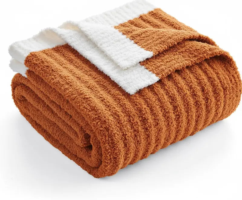 Reversible Ribbed Knit Throw Blanket – Soft Dual-Texture Sofa & Bed Cover