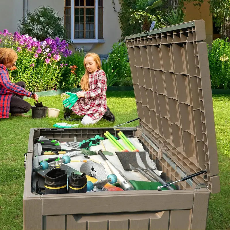 YITAHOME XXL 230 Gallon Lockable Outdoor Storage Deck Box, Resin, Grayish-White, for Patio Furniture & Garden Tools