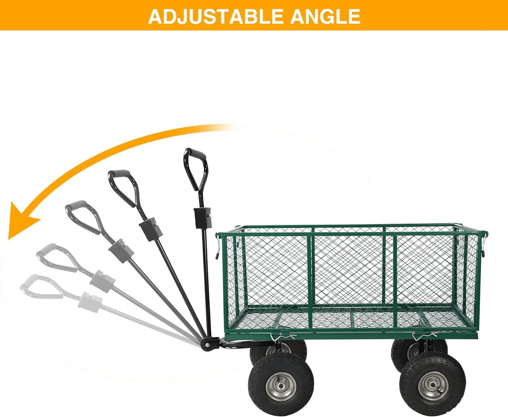 REDCAMP 900 lb Capacity Garden Cart Outdoor Utility Wagon Cart with Wheels Metal Heavy Duty Yard Wagon Flatbed W/ Pocket, Green