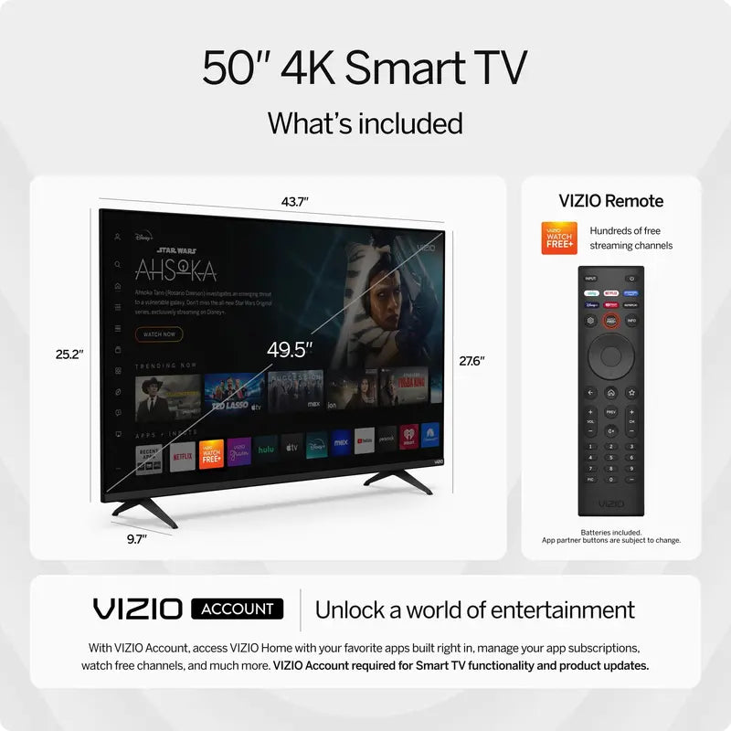VIZIO 50″ 4K HDR Smart LED TV with Dolby Vision, WiFi 6, Bluetooth, Smart Home – V4K50S-0809