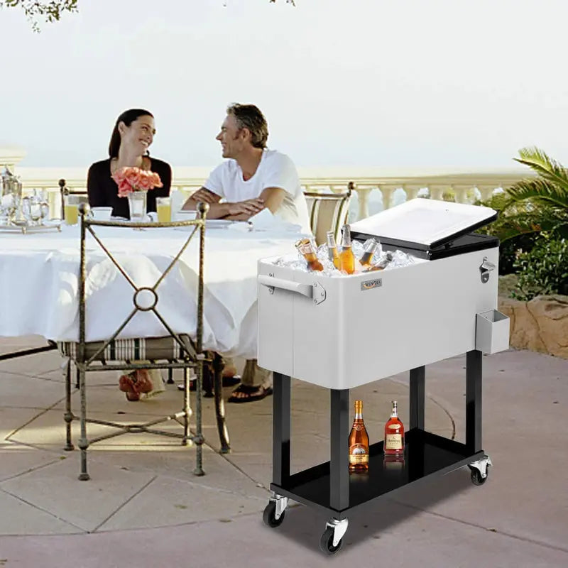 VINGLI 80-Quart Portable Rolling Ice Chest – Insulated Cooler with Internal Shelf and Locking Wheels