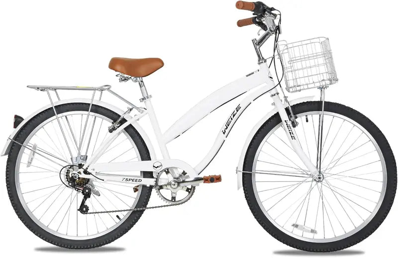 WEIZE 26″ Beach Cruiser Bike – 7-Speed Commuter Bicycle with Fenders, Rear Rack, Ergonomic Upright Frame & Comfort Saddle