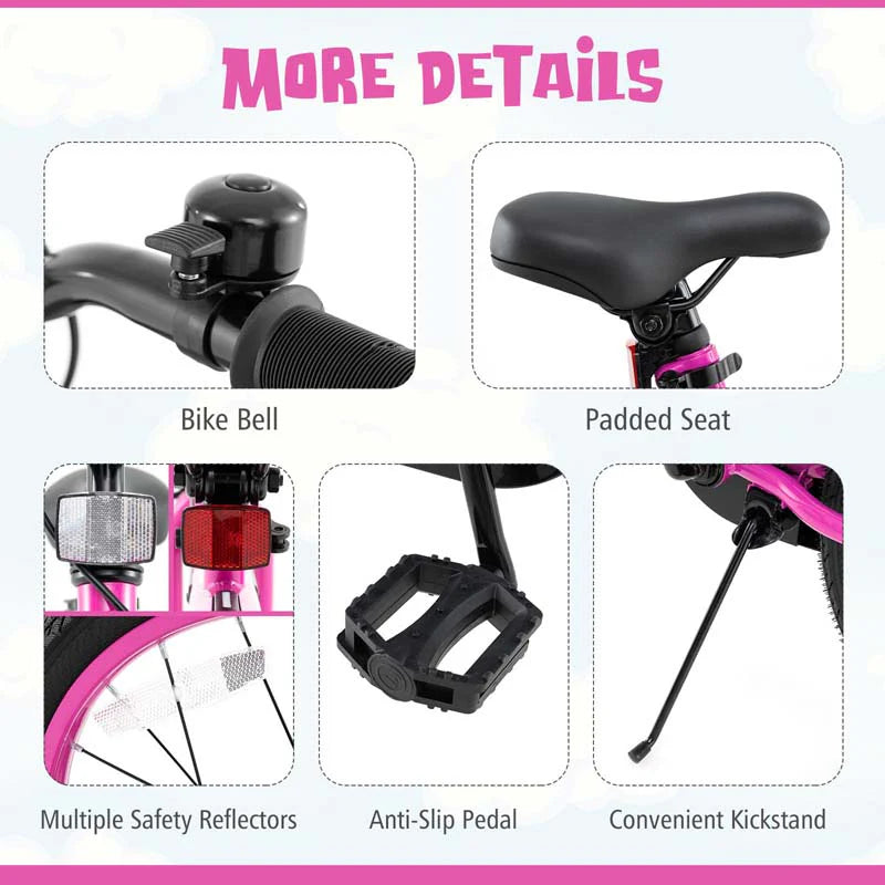 16/18 Inch LED Lighted Kids Bike with Training Wheels, Headlight, Adjustable Seat & Dual Brakes, Children Bicycle for Ages 4-8 Years