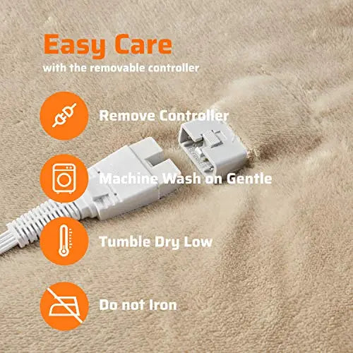 Sherpa Soft Dual Control Electric Blanket King Size, Heating Blankets | Washable