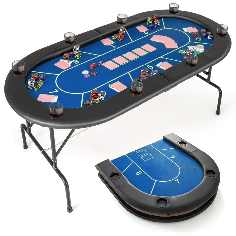 Professional-Grade Foldable Poker Table – 72×36 Inch Surface with 8 Integrated Drink Holders