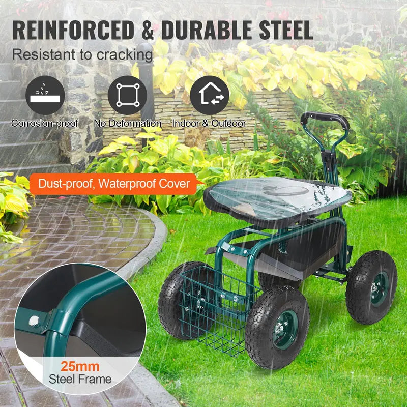 VEVOR Rolling Garden Cart with Seat – Multi-Function Workbench on Wheels for Yard Tasks