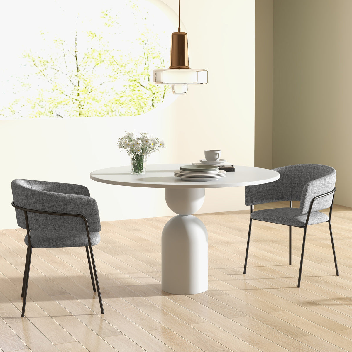 HOMCOM 2er Set Esszimmerstühle mit Stahlbeinen, gepolsterter Sitzfläche aus Leinenstoff, grau