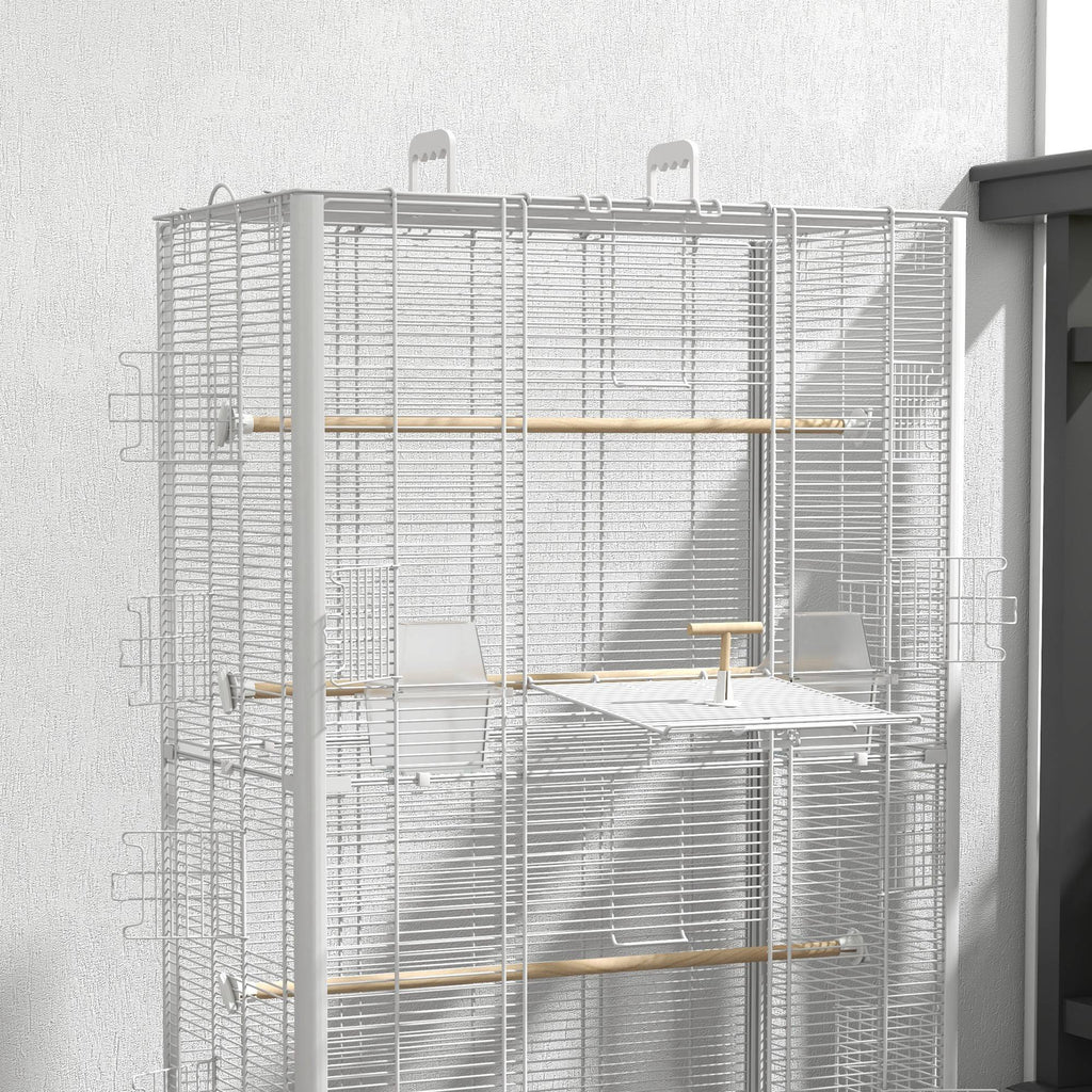 PawHut Vogelkäfig Voliere mit Türen Sitzstangen Käfig für Kanarienvögel Wellensittiche Papageien 61 x 36,5 x 98 cm weiß