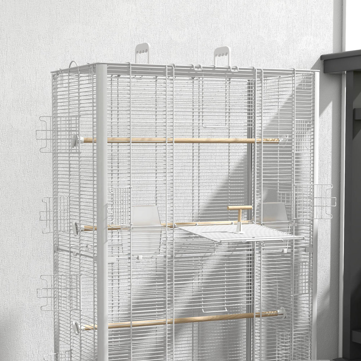 PawHut Vogelkäfig Voliere mit Türen Sitzstangen Käfig für Kanarienvögel Wellensittiche Papageien 61 x 36,5 x 98 cm weiß