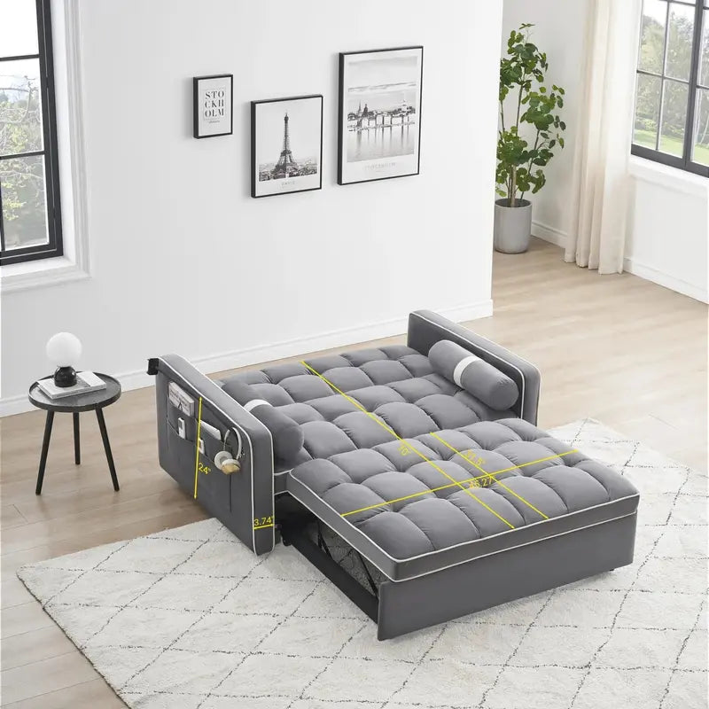 Grey 3-in-1 Sleeper Sofa Couch Bed – Compact Apartment-Friendly Design