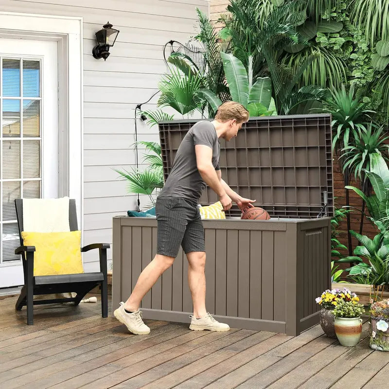 YITAHOME XXL 230 Gallon Lockable Outdoor Storage Deck Box, Resin, Grayish-White, for Patio Furniture & Garden Tools