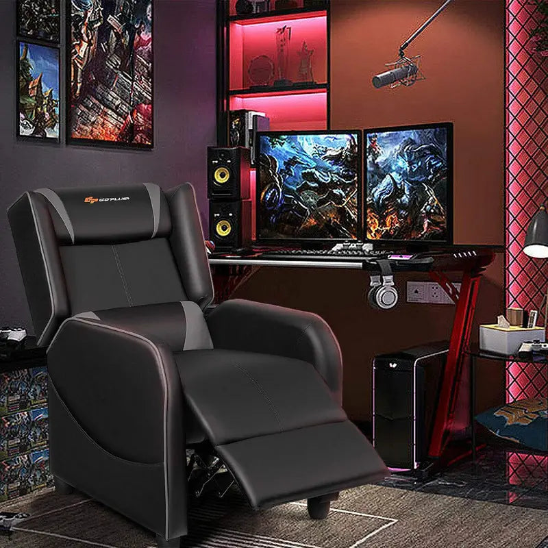 Racing-Style Massage Recliner Chair with PU Leather Upholstery and Extendable Footrest