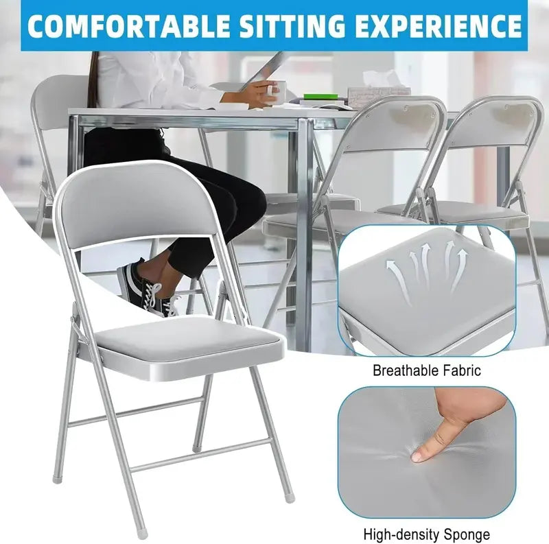 Set of Six Black Folding Chairs — Leather-Upholstered Event Seating for Weddings, Offices & Gatherings
