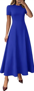 Guest Dresses for Women 2026 Spring Summer Short Sleeve Pleated Long Flowy A Line Formal Maxi Dress Pockets