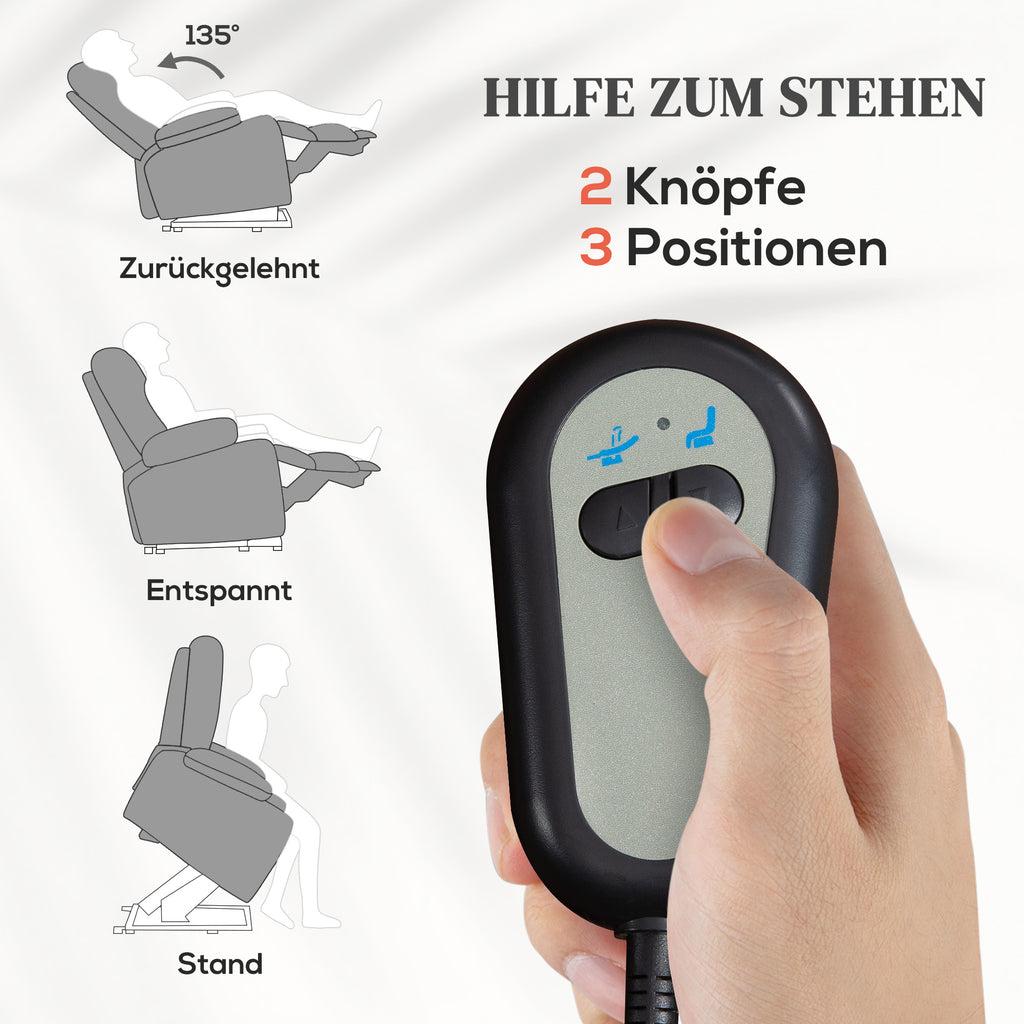 HOMCOM Elektrischer Relaxsessel mit Aufstehhilfe, Massagesessel mit Wärmefunktionen, 2 Fernbedienungen, weicher Schaumstoff