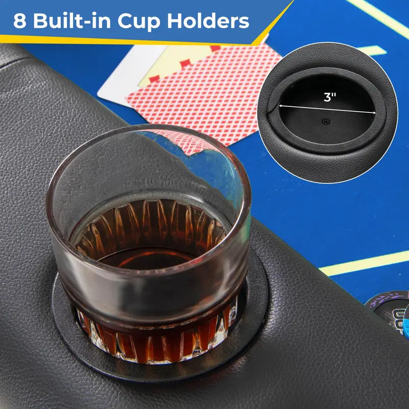 Professional-Grade Foldable Poker Table – 72×36 Inch Surface with 8 Integrated Drink Holders