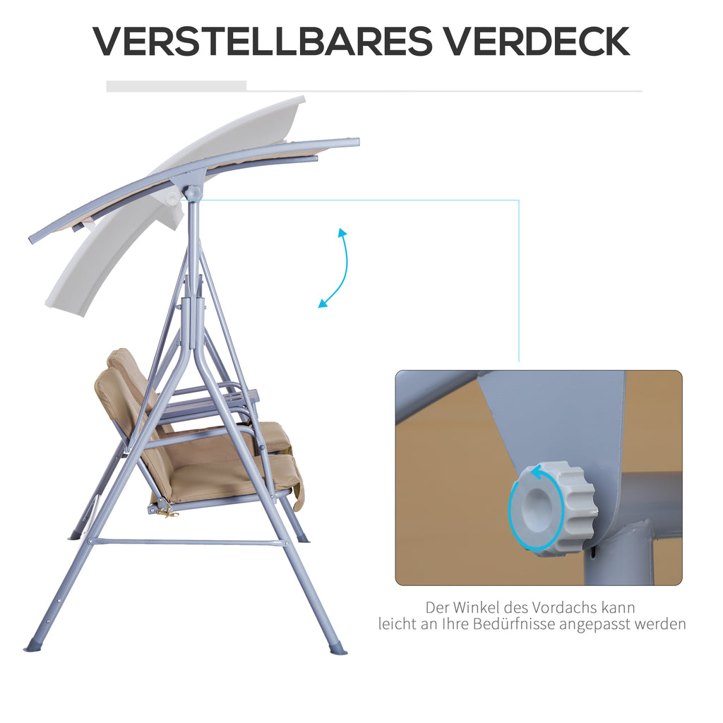 Outsunny Hollywoodschaukel Gartenschaukel Schaukel 2-Sitzer mit Sonnendach Beige 175 x 112 x 165 cm